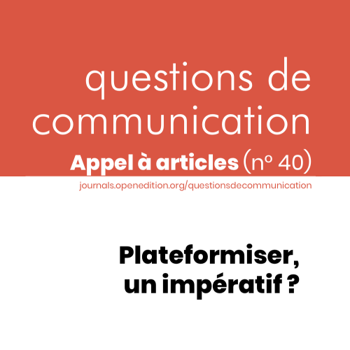 Questions de communication écrit en blanc sur fond orange. En dessous sur fond blanc est indiqué en noir "Plateformiser, un impératif ?"