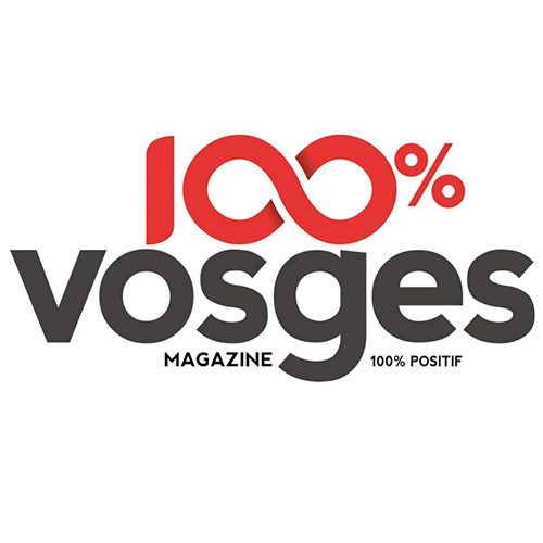 100% affiché en rouge posé sur le mot Vosges écrit en noir