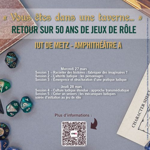 Affiche du Colloque : “Vous êtes dans une taverne…” Retour sur 50 ans de Jeux de rôle