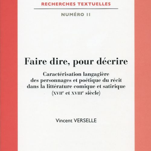 couverture : Faire dire pour décrire