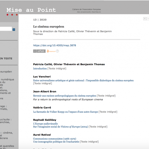Revue sur OpenEdition. Le fond est blanc et les menu sont en gris.