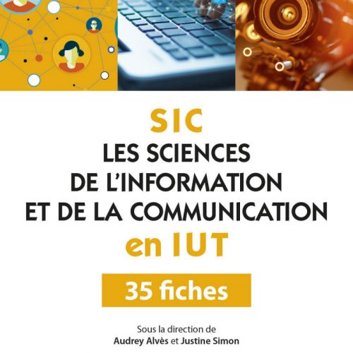 La couverture est blanche avec trois image en haut représentant : des bulles connectées avec des personnes dedans, des mains tapant sur un clavier d'ordinateur avec par dessus des icônes de "like", et une caméra vue de devant