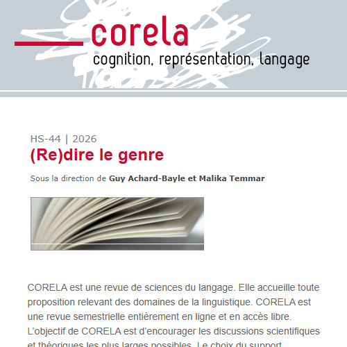 couverture pour Corela, HS-44 | 2026 : (Re)dire le genre
