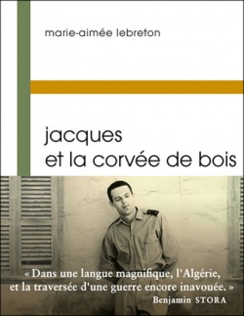 la couverture est blanche avec une ligne verte et une ligne moutarde. Une photographie jaunie se situe en bas. C'est un homme adossé à un mur