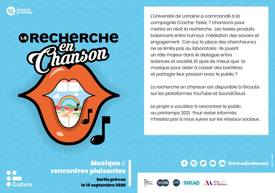 Couverture de l'album "La recherche en chansons" (Université de Lorraine, 2020)